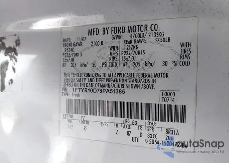 2008 Ford Ranger Xl/Xlt from USA, damaged, VIN 1FTYR10D78PA51385